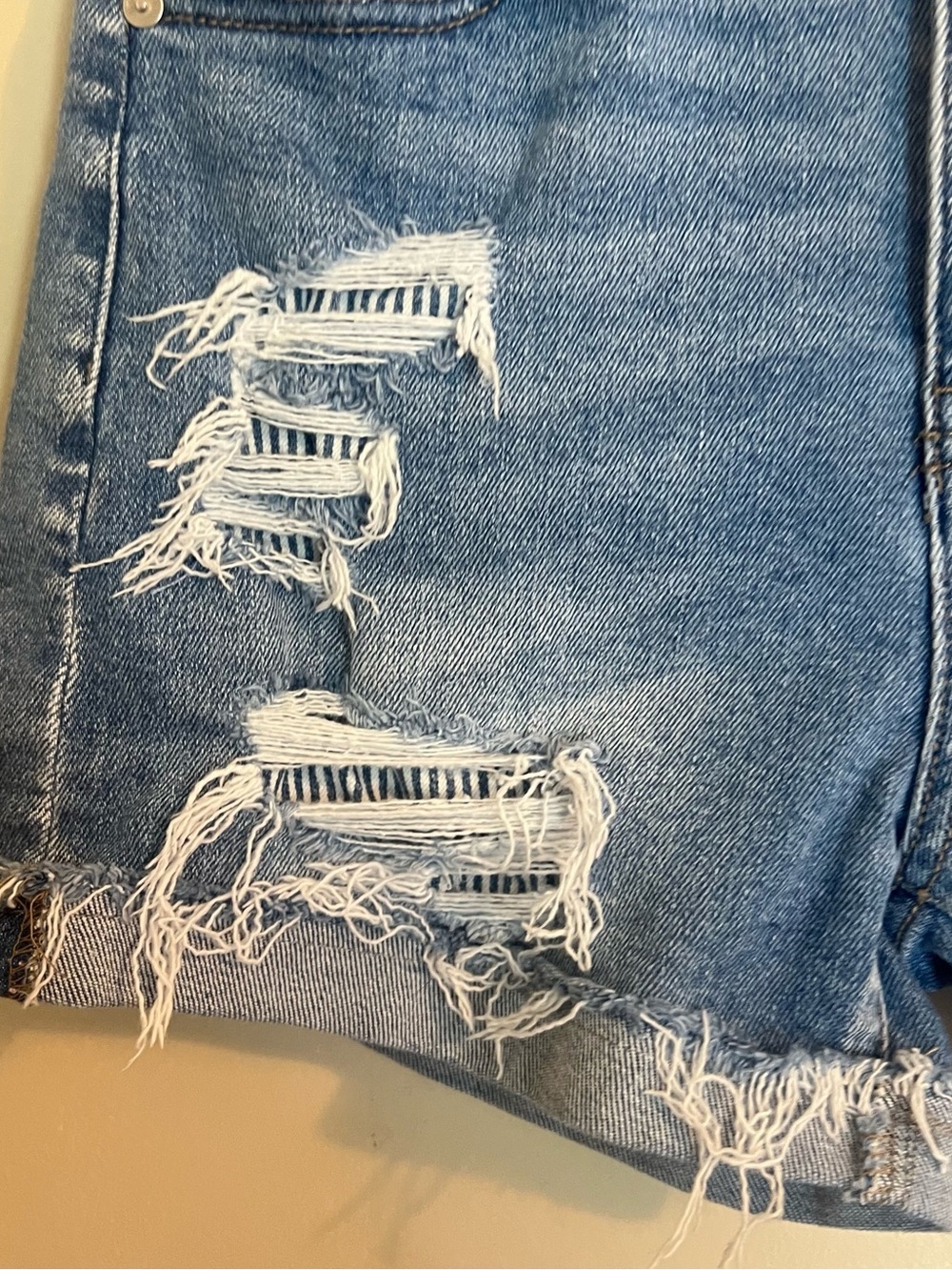 KanCan Distressed Button-Fly Denim Shorts - Blue - Picture 3 of 9